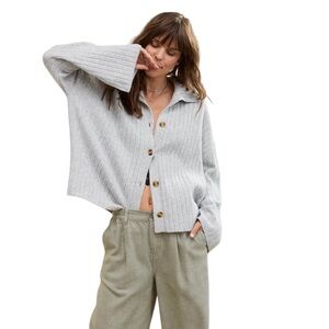 Aerie unREAL Ribbed Button-Down Cardigan | Heather Gray XL - Oversized Cozy Knit